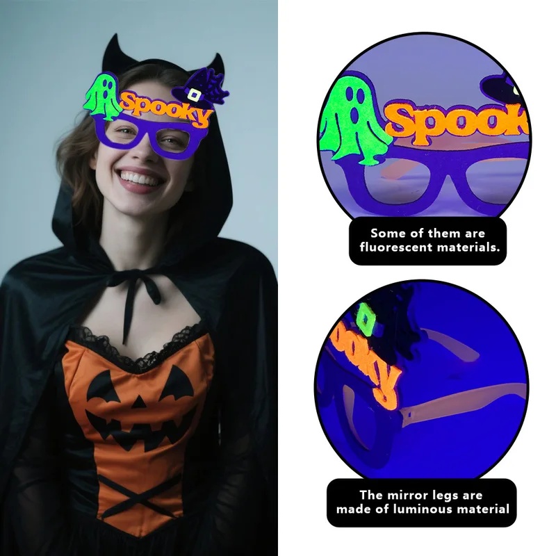 ハロウィーンにぴったりの、暗闇で光るフェルト製のメガネフレー - Glow In The Dark Party Glasses のレビューと価格